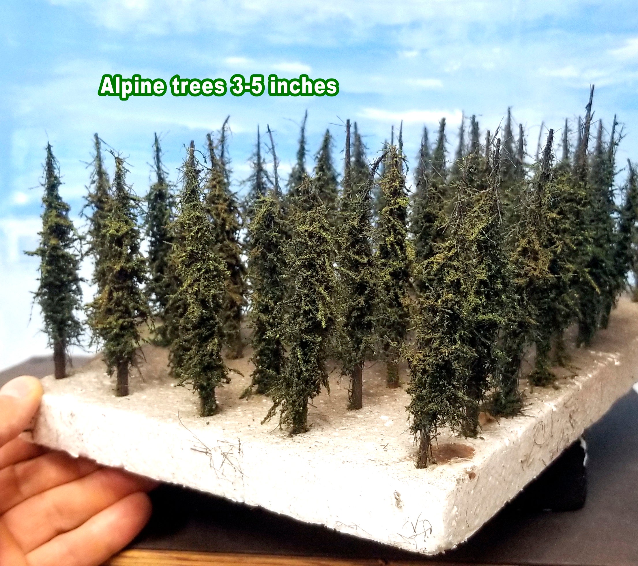 ALPINE Trees, 3-4.5 inches, EIGHT, 25, or 100 Trees