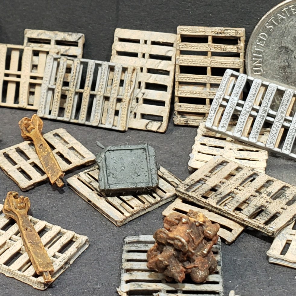 Pallets, HO Scale, Weathered, 60