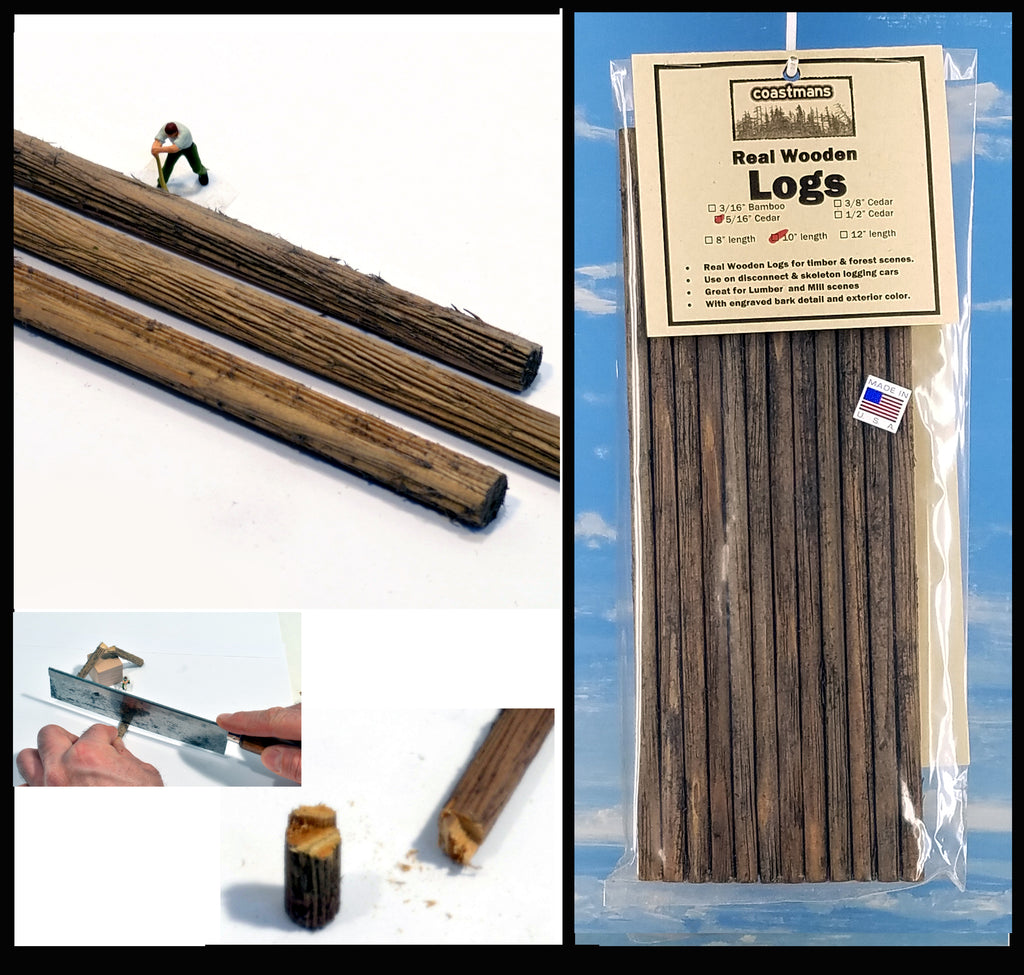 Logs, 5/16" x 10" white cedar material, one dozen