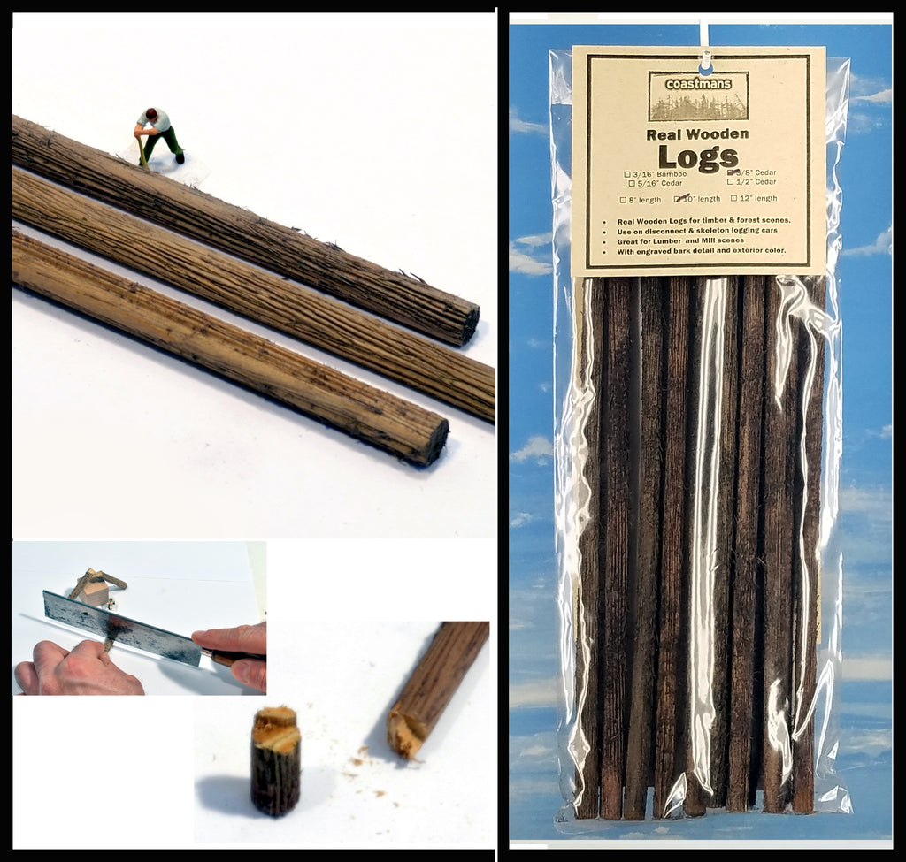 Logs, 3/8" x 10" white cedar material, one dozen