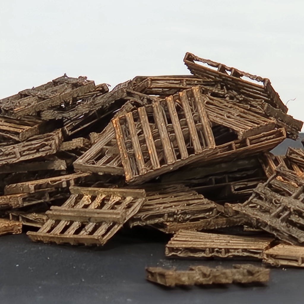 Miniature weathered pallets in HO Scale 1:87 Coastman's Scenic Products
