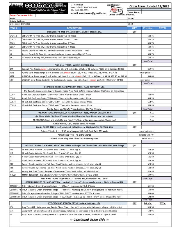 Order Form – Coastmans