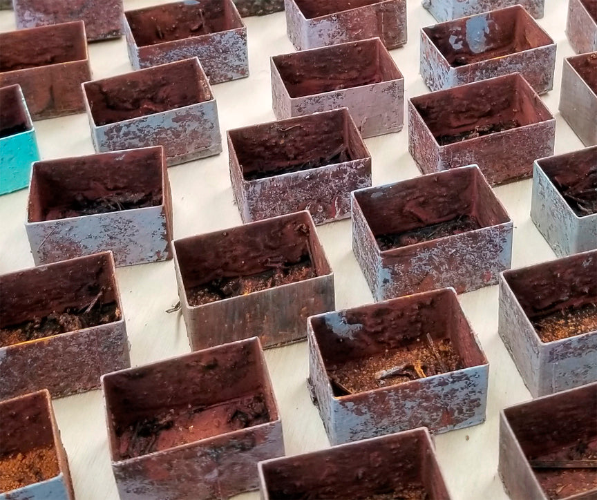 Hand painted scrap metal bins rusty inside made for HO scale model railroads by Coastmans