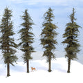 Model fir trees 9 inches tall on a foam white base with HO scale deer for scale using exclusive green branches foliage on port orford cedar tapered trunks