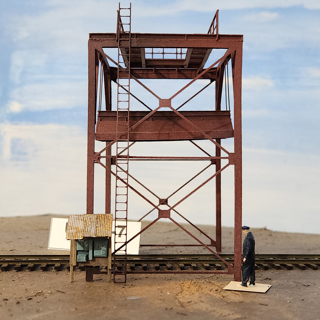 HO scale wood chip loader model unit A-7 side view with HO track and figure for size reference by Coastman's.