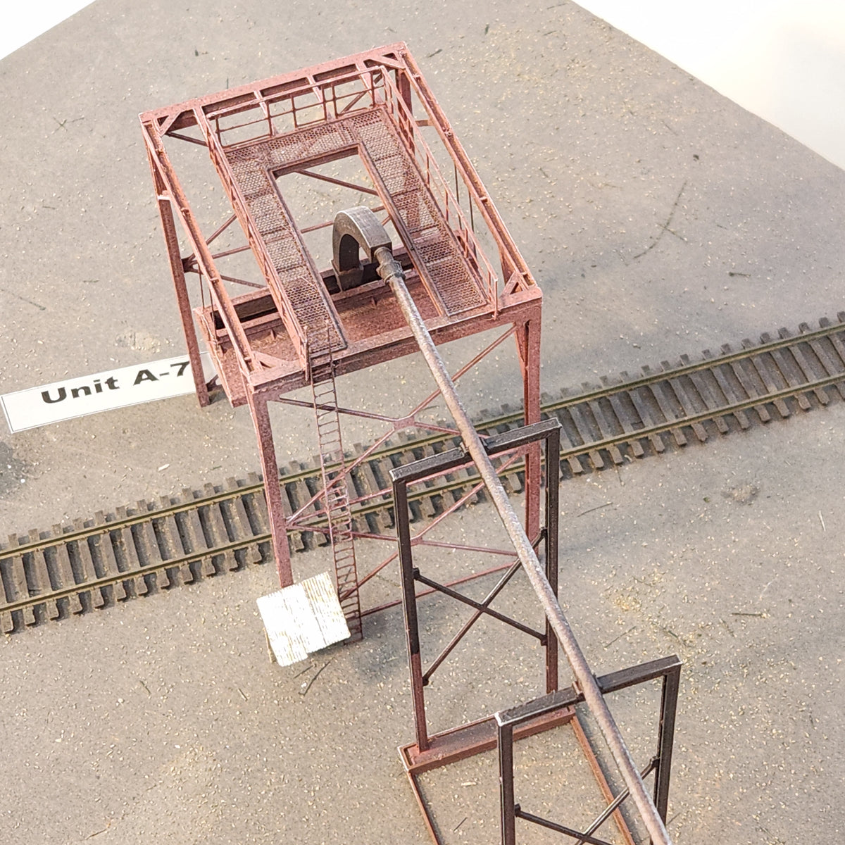 Top view of the HO scale Unit A-7 industrial woodchip loader by Coastman's Scenic Products.